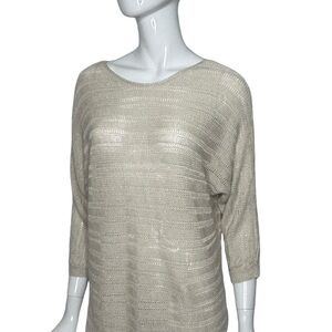 Tahari Sweater Womens Size Medium Linen Beige Cream Long Sleeve Lightweight